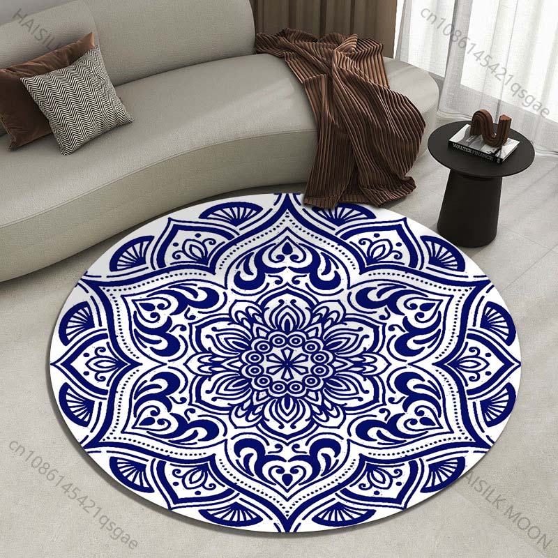 Commercial Printing And Design - Intricato design mandala blu. Tappeto rotondo